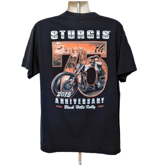 Sturgis 75th Anniversary 2015 Tee Shirt M L Black Motorcycle Short Sleeve Cotton - Picture 5 of 7